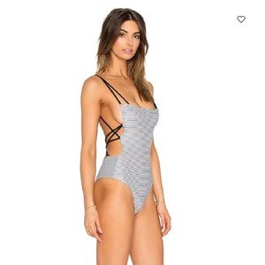 MANDALYNN Aubrey Stripe Lace-Up Backless One Piece